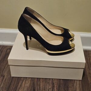 Jimmy Choo Black and Gold Stiletto Heels